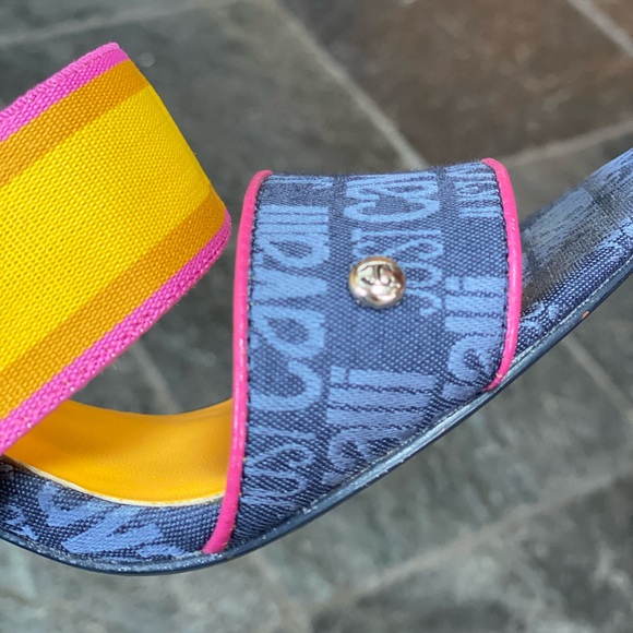 Just Cavalli Strappy Denim Pink Yellow Sandals L - Picture 3 of 5